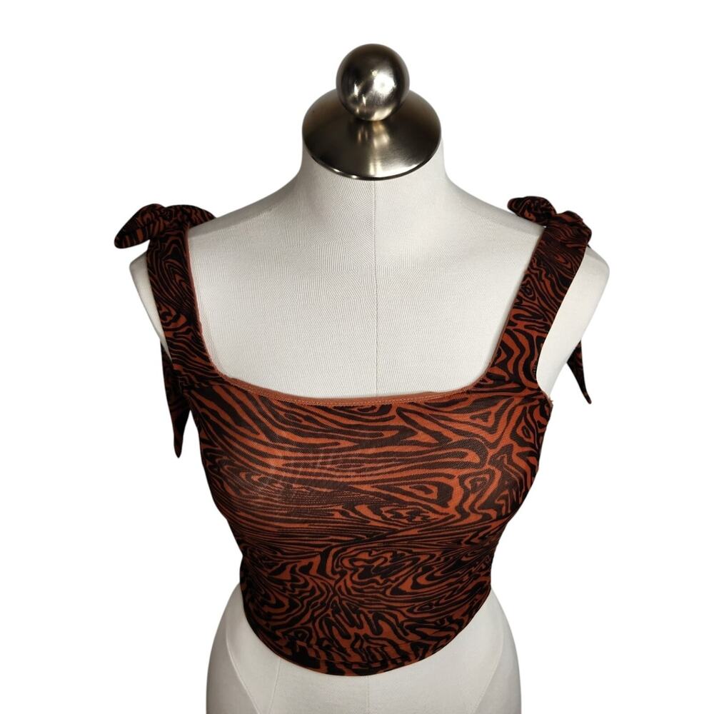 Free People Avenue Tank Top Womens XS Senna Combo Brown‎ Abstract Cropped Ruched